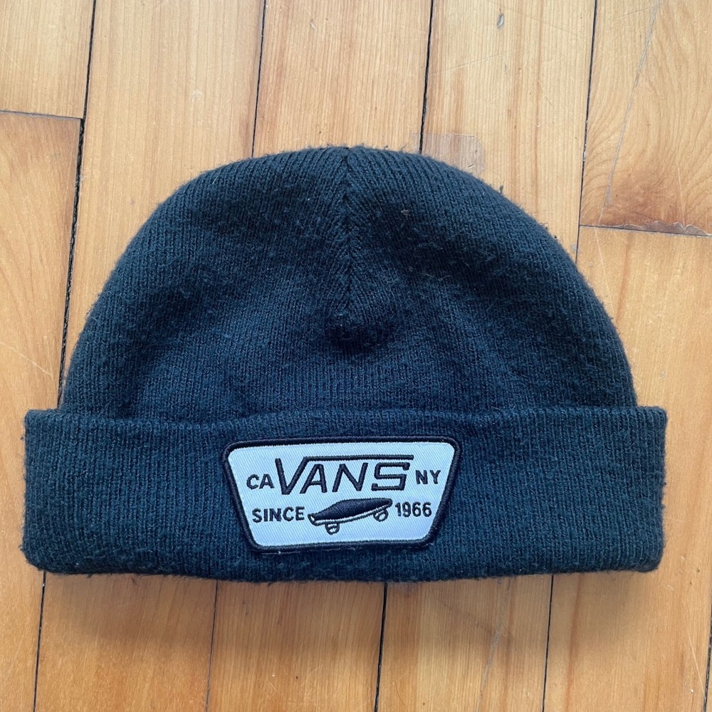 Vans Off The Wall Beanie Hat Black Knit Cuff Logo Since 1966